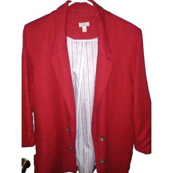 Jules Leopold Womens Red Linen Blazer L Contrast Cuff & Lining Corpcore Academia - Picture 3 of 5